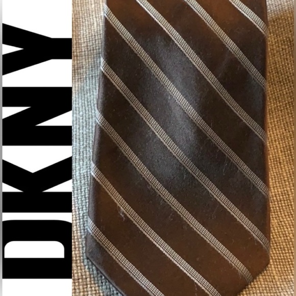 5/$15 bundle DKNY 100% Silk Brown/Silver Men's Tie - Picture 1 of 5